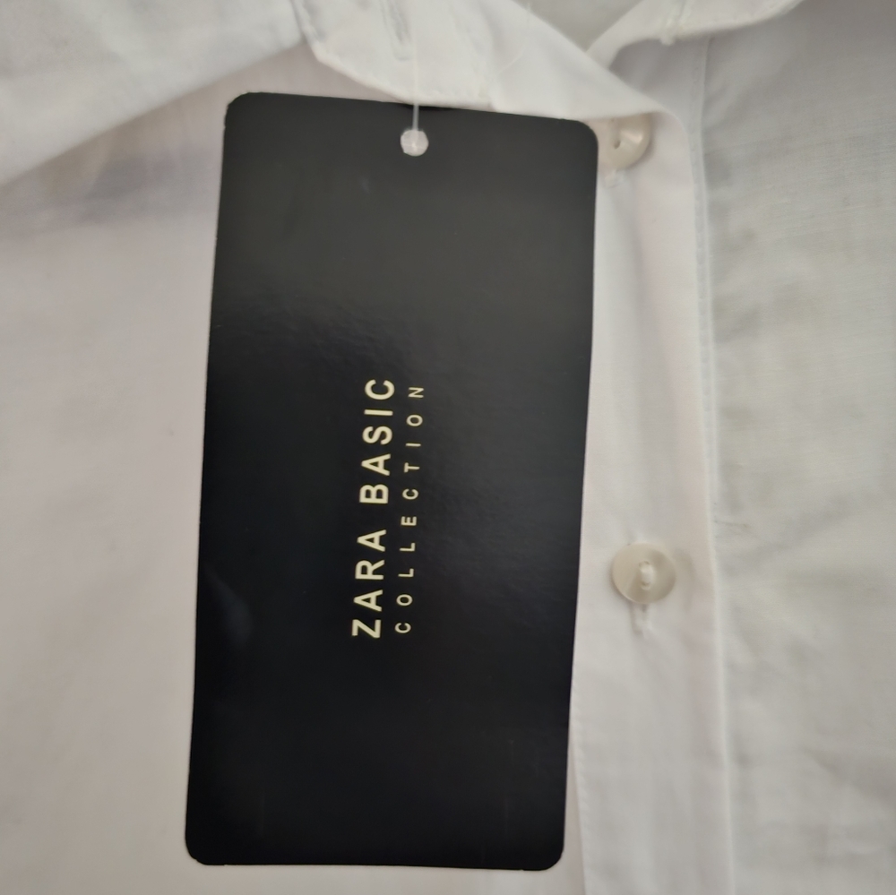 Zara Basic Edition Pearl Balloon Sleeve White Button-down Shirt Sz XS - Picture 7 of 7
